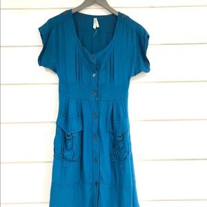 Anthropologie Maeve Teal Button Midi Shirt Dress